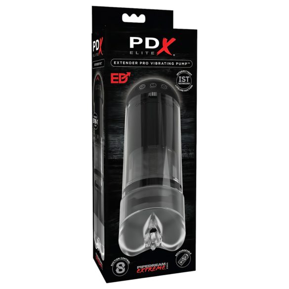 PDX Elite Extender Pro - Uppladdningsbar sugande och vibrerande masturbator (svart)