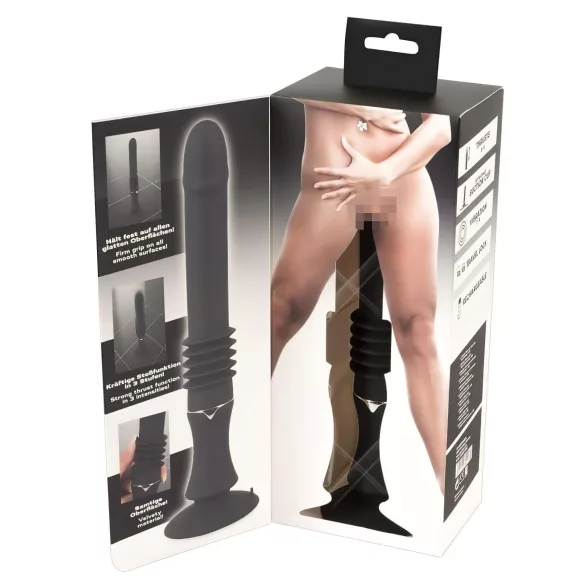 You2Toys - sexmaskin med sugkopp - stötande vibrator - svart