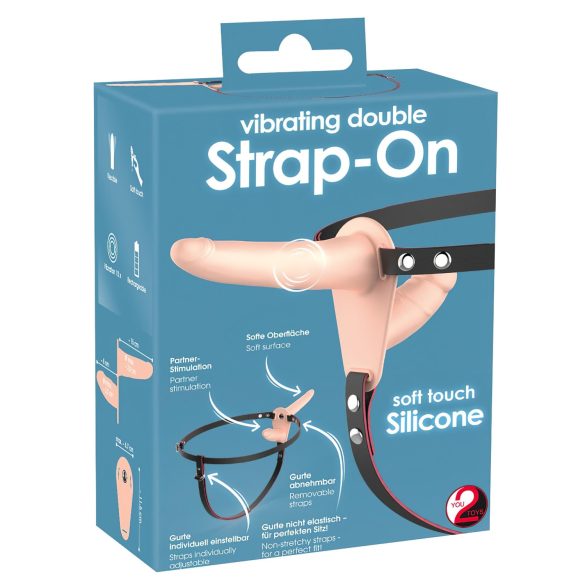 You2Toys - Strap-On - Dubbel Vibrator för Par (Natur)