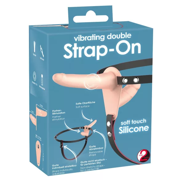 You2Toys - Strap-on dubbel dildo vibrator - natur