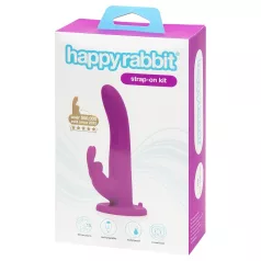   Happyrabbit Strap-On - kaninformad, klitoriskontakt vibrerande strap-on (lila)