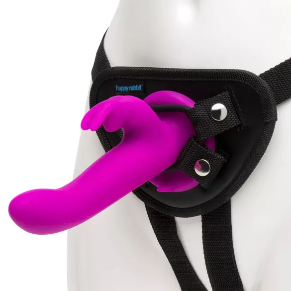 Happyrabbit Strap-On - kaninformad, klitoriskontakt vibrerande strap-on (lila)