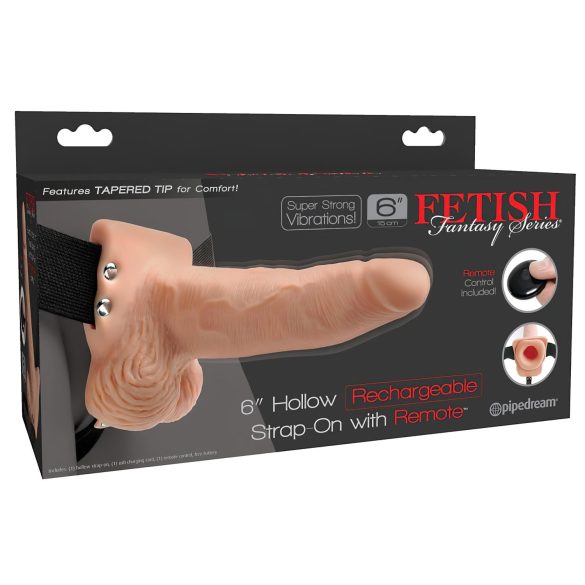 Fetisch Strap-On 6 - ihålig vibrator med rem, naturlig