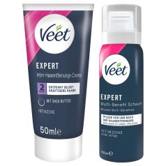   Veet - intim hårborttagningskräm och återfuktande mousse för kvinnor (2×50 ml)