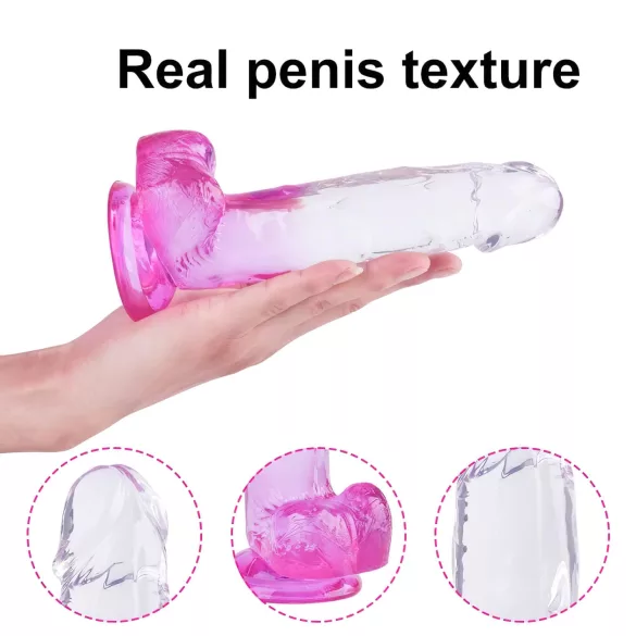Sunfo - dildo med sugkopp och pung - 22cm - transparent lila
