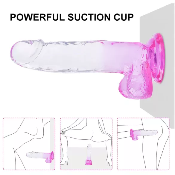Sunfo - dildo med sugkopp och pung - 22cm - transparent lila