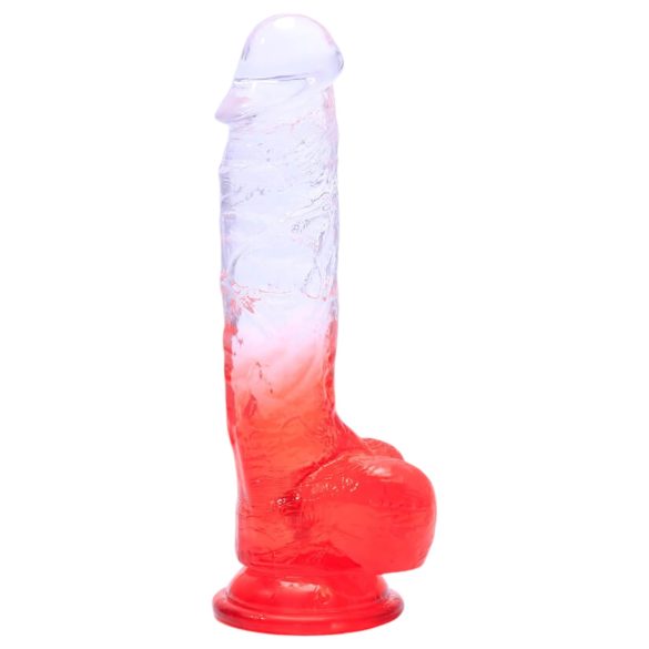 Sunfo - Sugkoppsdildo med pung - 21 cm (klar-röd)