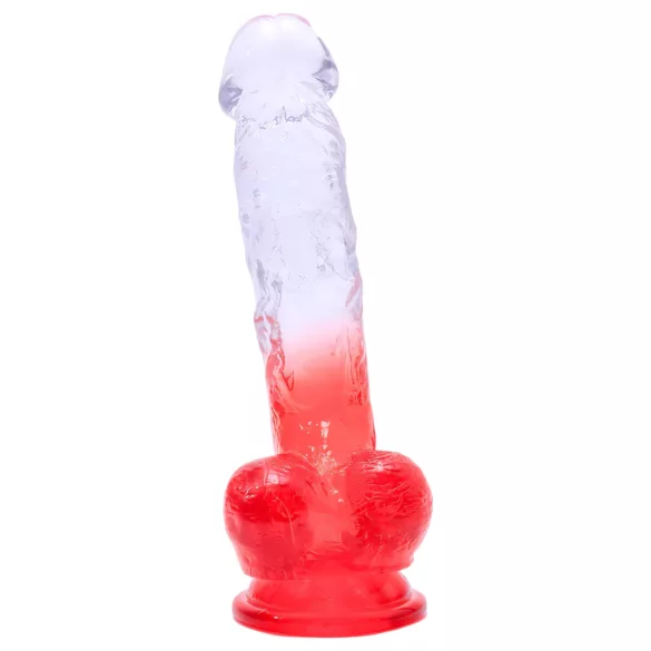 Sunfo - dildo med sugkopp och pung - 21cm - genomskinlig röd