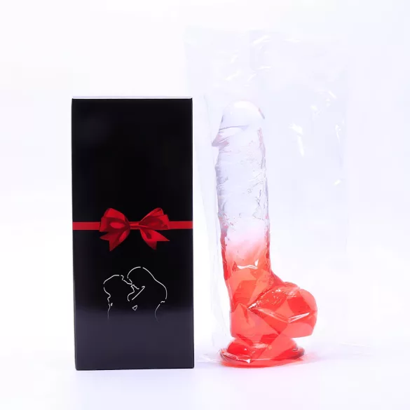Sunfo - dildo med sugkopp och pung - 21cm - genomskinlig röd