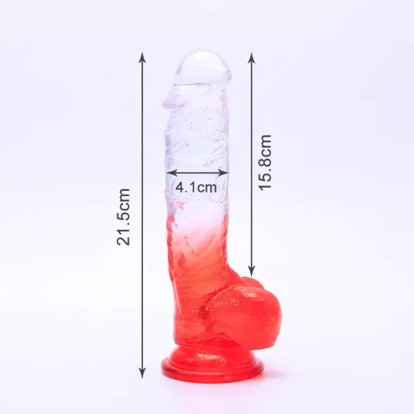 Sunfo - dildo med sugkopp och pung - 21cm - genomskinlig röd