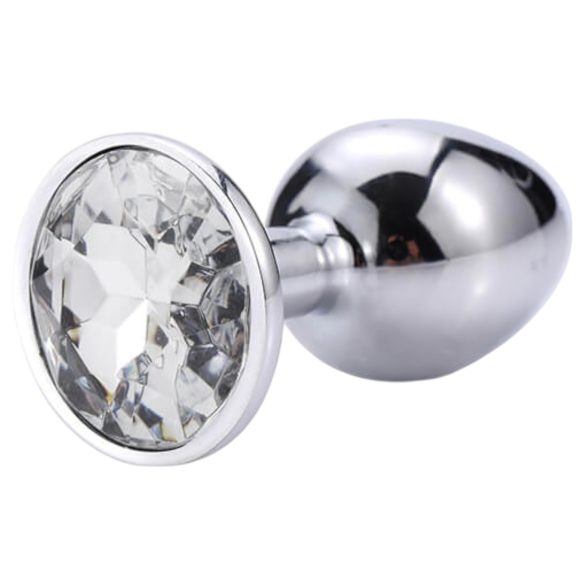 Sunfo - metallanalplugg med vit sten (silver)