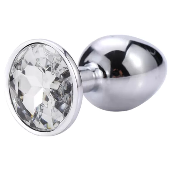 Sunfo - metall analplugg med vit sten - silver