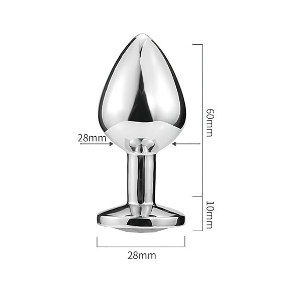 Sunfo - metall analplugg med hjärtformad sten (silver-vit)