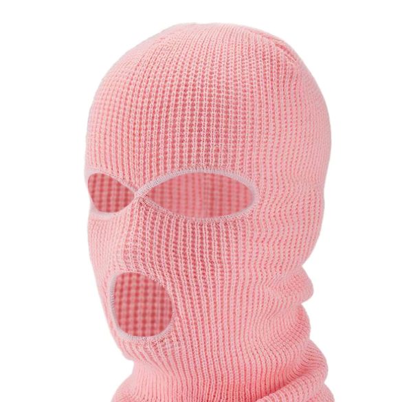 Balaclava - stickad oralmaske med 3 öppningar - rosa