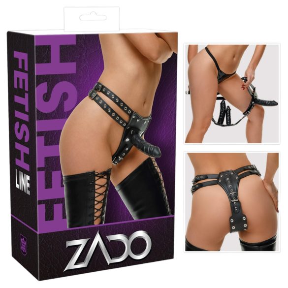 ZADO - Läderunderdel med 2 inre dildos (svart) - L/XL