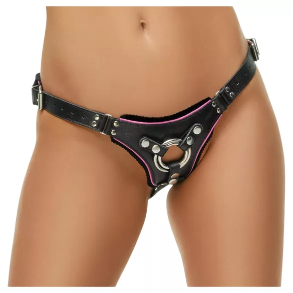 ZADO - svart lädersele för påsättlig dildo BDSM (S-L)