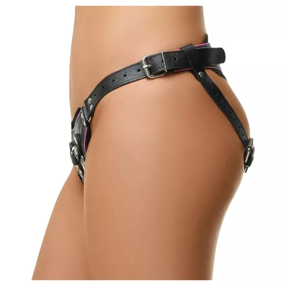 ZADO - svart lädersele för påsättlig dildo BDSM (S-L)