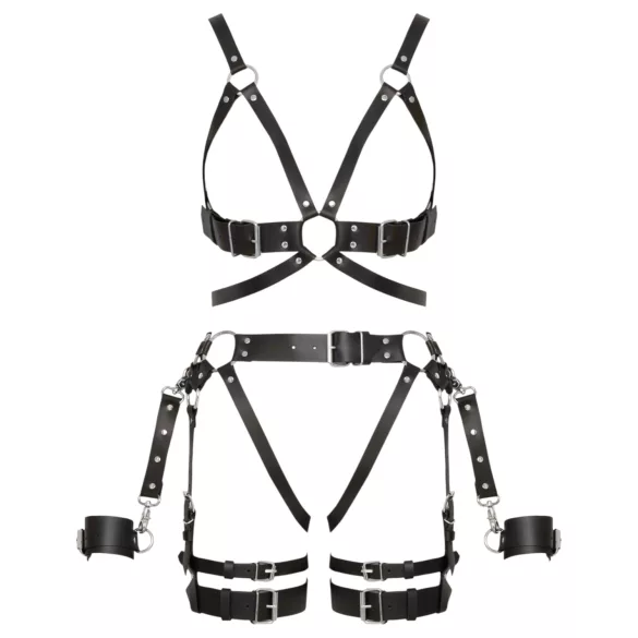 ZADO - flerdelat läderharness-set med manschett - svart - L/XL