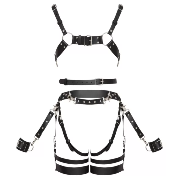ZADO - flerdelat läderharness-set med manschett - svart - L/XL