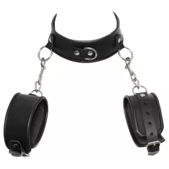 ZADO - läderhalsband med handbojor - svart