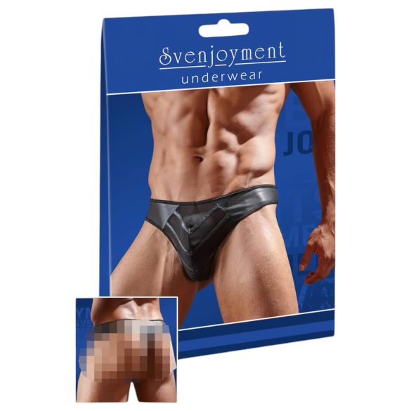 Blank glänsande herrtanga med transparent insats (svart) - XL