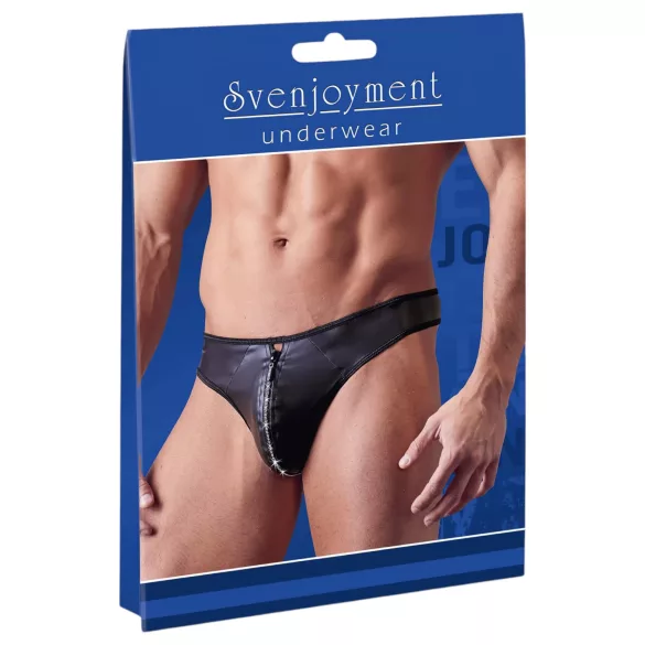 Svenjoyment - herrtanga med blixtlås och strass - svart - glänsande - M