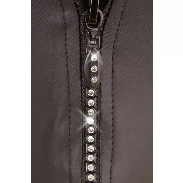 Svenjoyment - herrtanga med blixtlås och strass - svart - glänsande - M
