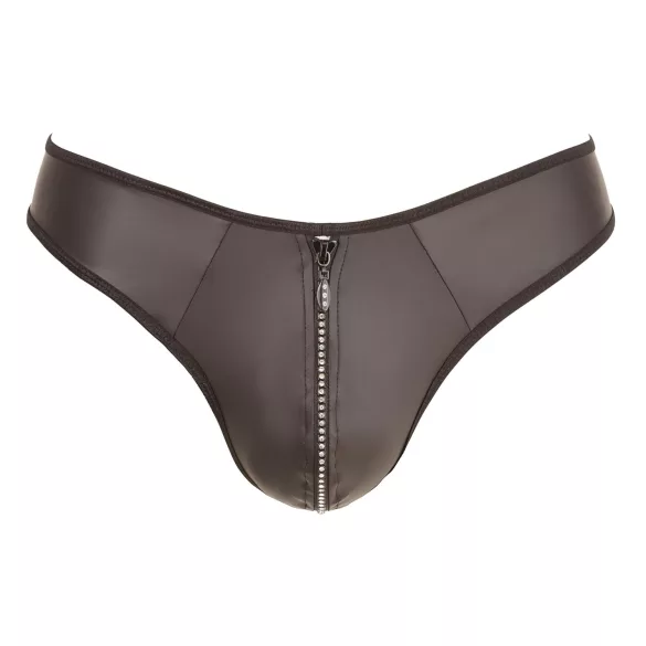 Svenjoyment - herrtanga med blixtlås och strass - svart - glänsande - XL