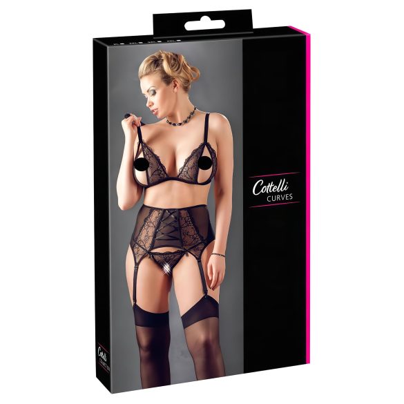 Cottelli Plus Size - Spetstrosor i tre delar (svart)