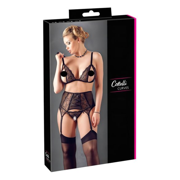Cottelli Plus Size - Spetstrosor i tre delar (svart)