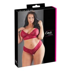 Cottelli Plus Size - bh set med mjuk spets - röd
