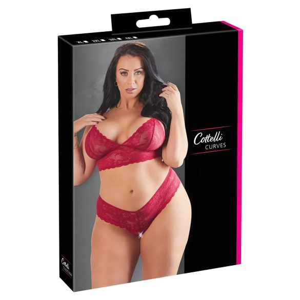 Cottelli Plus Size - mjukt spetsunderklädesset (röd)