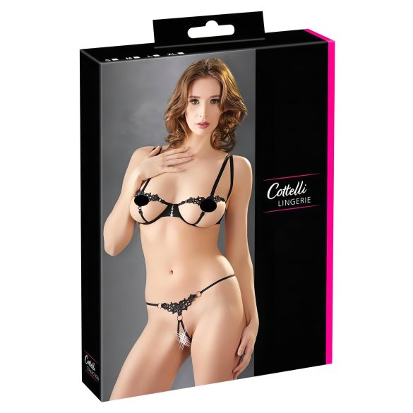 Cottelli - Glittrande broderad bh-set (svart) - M