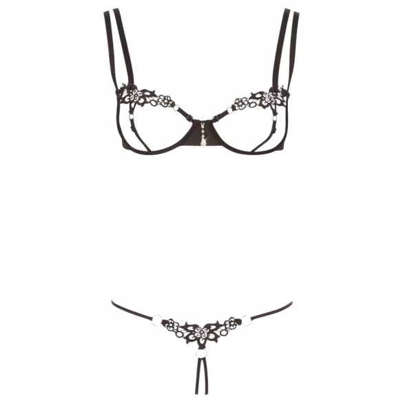 Cottelli - BH set - broderad med glitter - svart - L