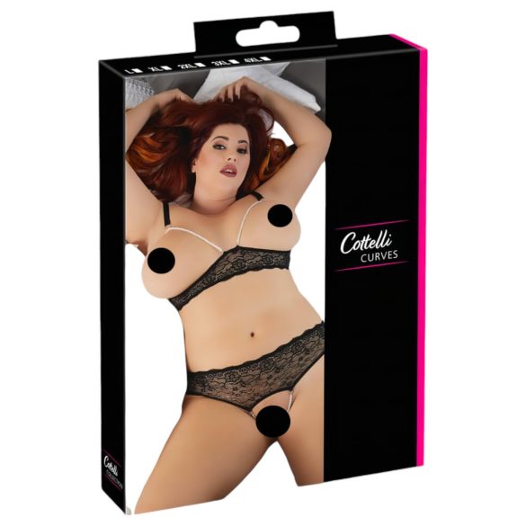 Cottelli Plus Size - pärldekorerad BH-set (svart)