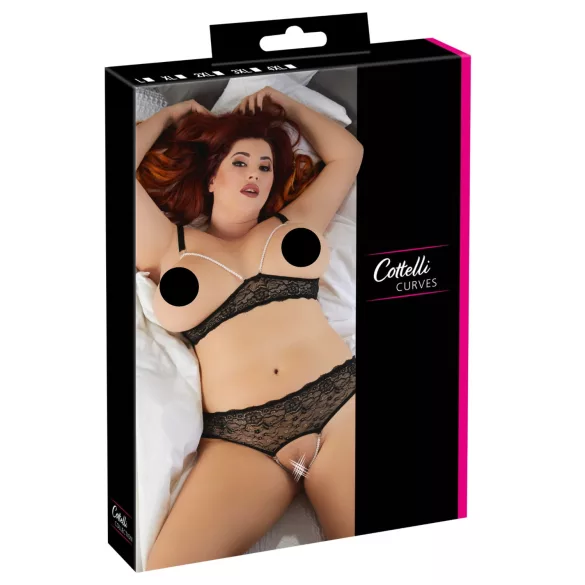 Cottelli Plus Size - bh set med pärlor - svart