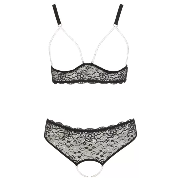 Cottelli Plus Size - bh set med pärlor - svart - XL