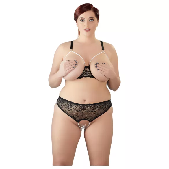 Cottelli Plus Size - bh set med pärlor - svart - 2XL