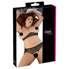Cottelli Plus Size - bh set med pärlor - svart - 3XL