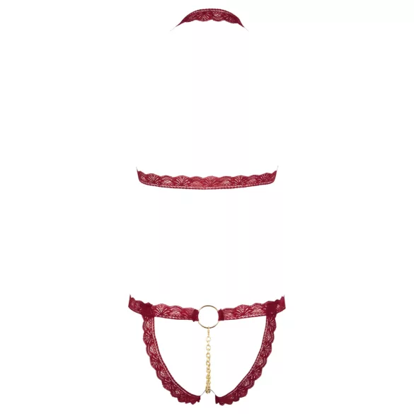 Cottelli - bh-set med metallringar - öppen bh - röd - M/L