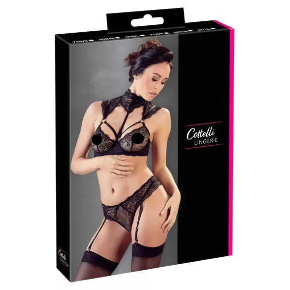 Cottelli - krage och spets-bh set (svart) - 85B/L