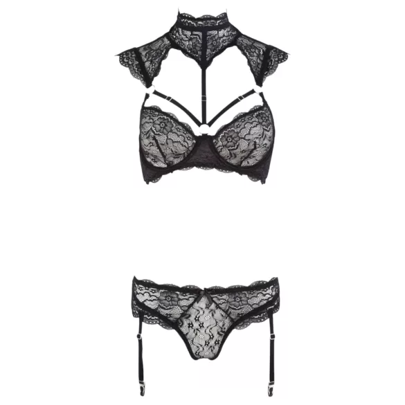 Cottelli - krage och spets-bh set (svart) - 85B/L