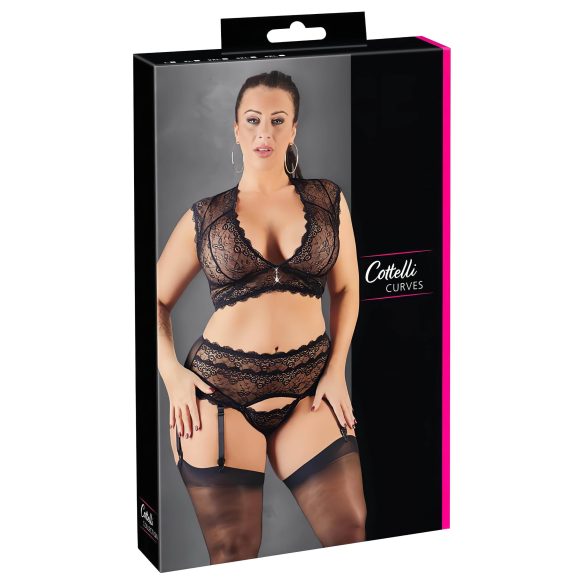 Cottelli Plus Size - strass och spetsunderkläder (svart)