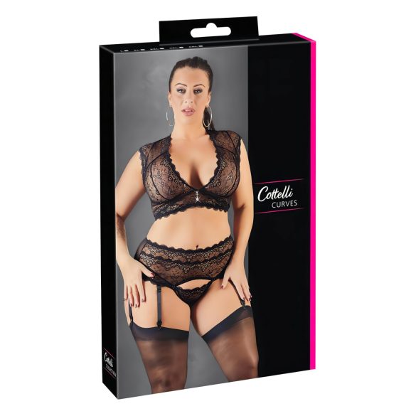 Cottelli Plus Size - strass och spetsunderkläder (svart)
