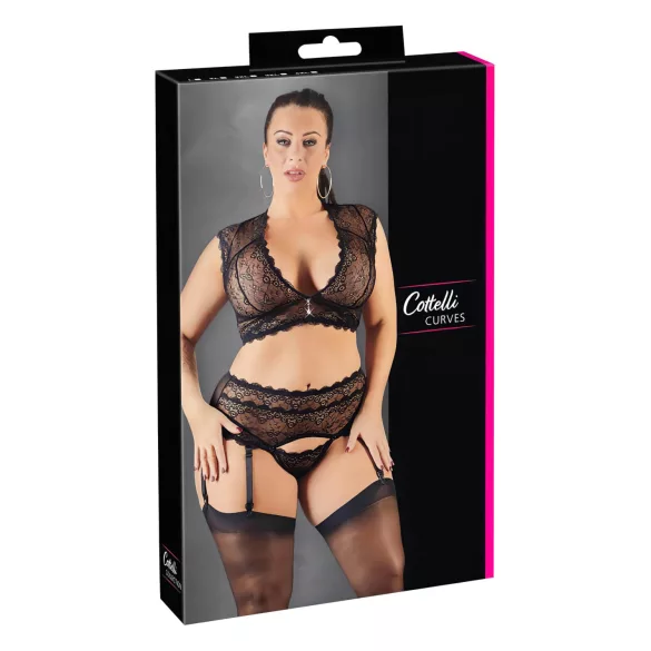 Cottelli Plus Size - underklädesset med spets och strass - svart