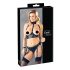 Cottelli Bondage - Glänsande set med bygel-BH och handbojor (svart) - XL
