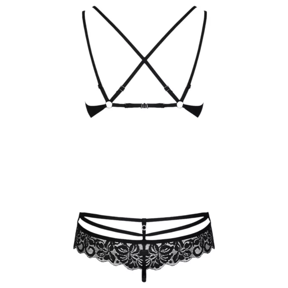 Obsessive - bh-set med spets och rosdetalj - svart