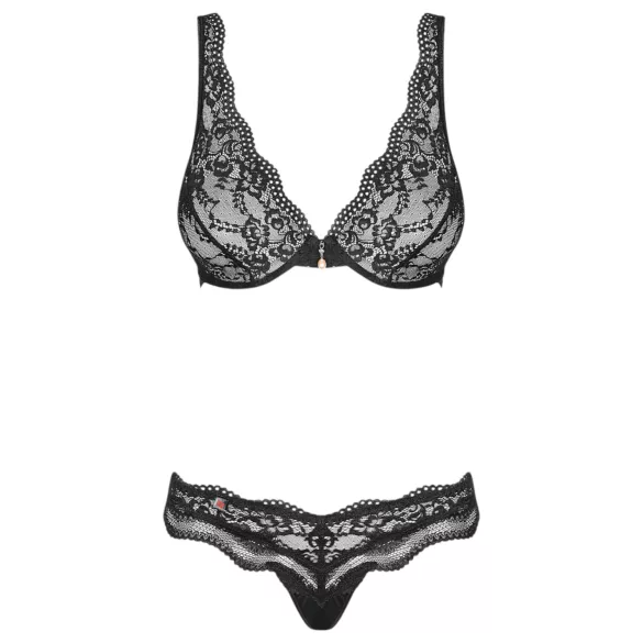 Obsessive Luvae - bh-set med blommönster och strassdetaljer - svart