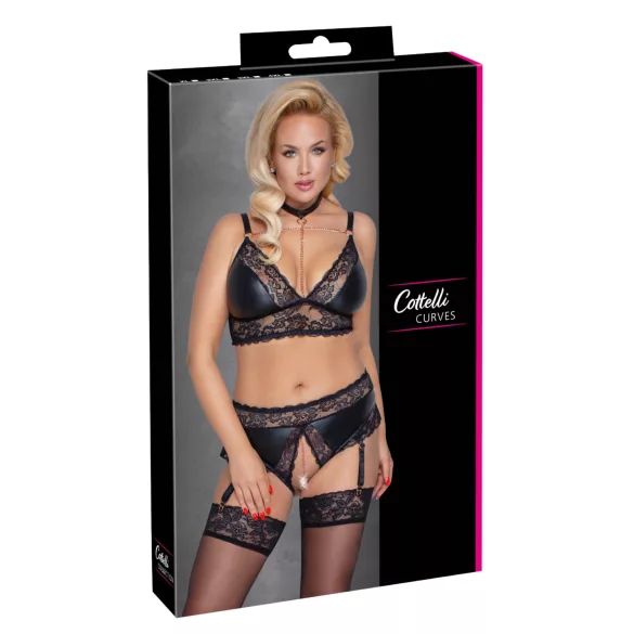 Cottelli Curves - underklädesset - glanseffekt - svart - 2XL