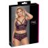Cottelli Plus Size - blommigt bh-set (svart/lila) - 3XL/4XL